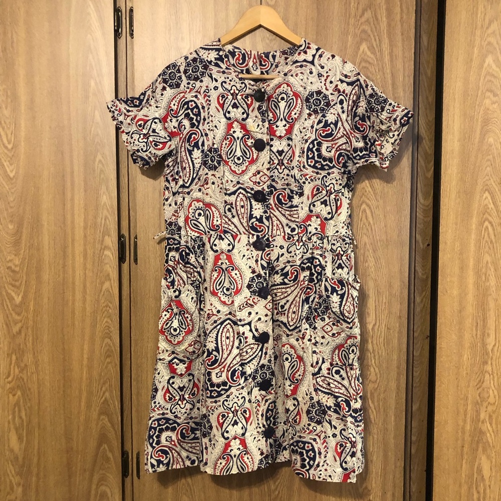 Vintage 60s Paisley Mini Dress - Red, Blue, Cream